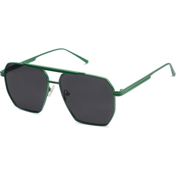 Unisex Green/Grey Oversized Square Polarized Sunglasses for Vintage Shades